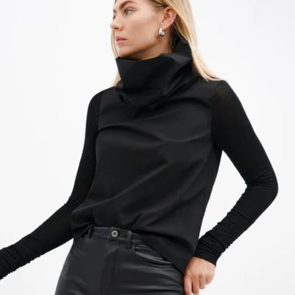 Marcella NYC Atlantic Top Cotton Poplin Stand Up Collar Black Small S Modern - Picture 2 of 10